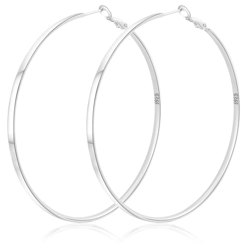 Senteria Creolen Silber 925 Groß 3 mm Dünne Silber Creolen Groß Leichte Hypoallergen Ohrringe Sterling Silber Creolen Groß für Damen 70MM von Senteria