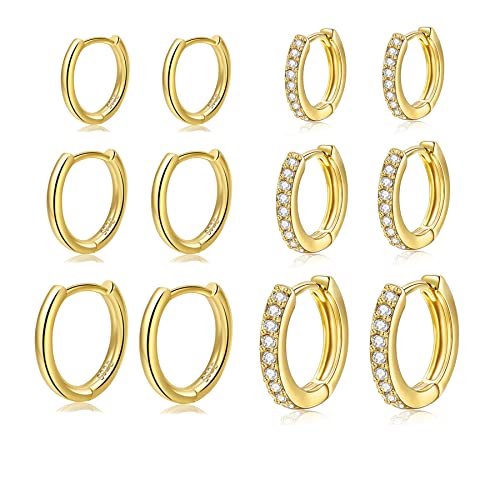 Senteria Kleine Creolen für Damen Kleine Gold Creolen S925 Silber 14K Vergoldet CZ Knorpel Huggie Creolen Mehrere Piercing Creolen Schlafen 8/10/12mm von Senteria