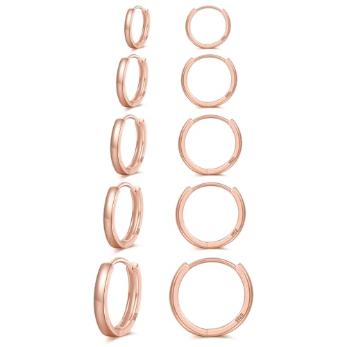 Senteria Kleine Rose Goldene Creolen, 5 Paar 14Karat Rose Vergoldete Creolen für Damen, Leicht Rose Gold Huggie Creolen Knorpel Schläfer Kleine Rose Gold Creolen für Damen und Herren 8/10/12/14/16 mm von Senteria