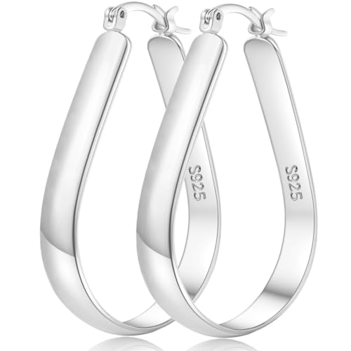 Senteria Ohrringe Silber 925 Creolen Hypoallergen Oval Creolen Silber Groß Leichte Ohrringe Groß Damen Mädchen 30MM von Senteria