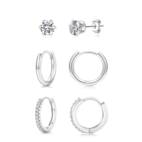 Senteria Ohrstecker Silber 925 5 Paar Silber Ohrringe Creolen für Damen Hypoallergen Cubic Zirkonia Ohrstecker Set Sleeper Knorpel Ohrringe Set für Mehrere Piercings von Senteria