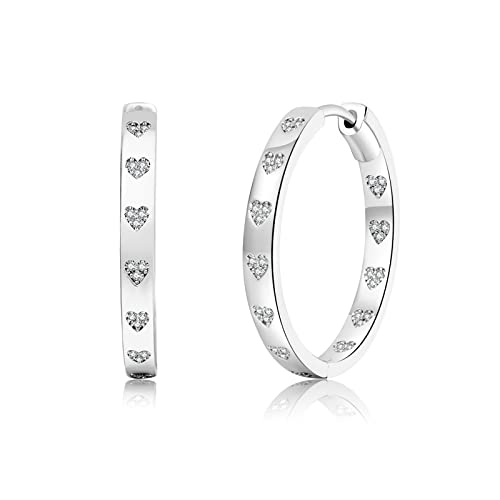 Senteria 925 Sterling Silber Creolen für Damen | Hypoallergene Silber Creolen für Damen und Mädchen mit Glänzendem Zirkonia, Leichte Große Creolen 30MM von Senteria