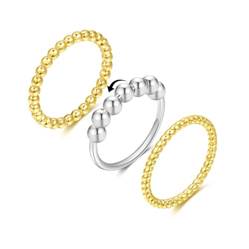 Senteria Silber Anxiety Ring für Damen Wasserfest Goldene Antistress Ring Spinner Anti stress Fidget Rings Set für Damen Frauen von Senteria