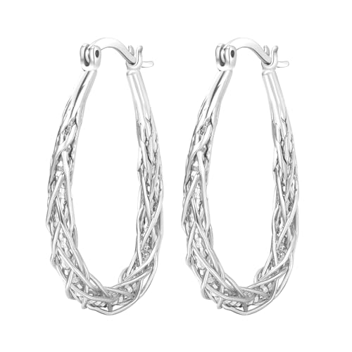Senteria Sterling Creolen Silber für Damen Silber Oval Creolen Hypoallergene Leichtgewicht Dicke Twist Silber Ohrringe von Senteria
