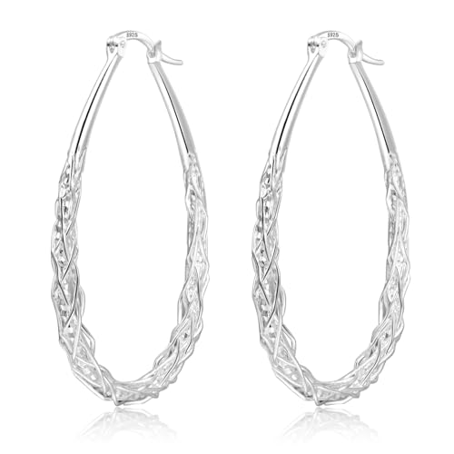 Senteria Sterling Creolen Silber für Damen Silber Oval Creolen Hypoallergene Leichtgewicht Dicke Twist Silber Ohrringe von Senteria
