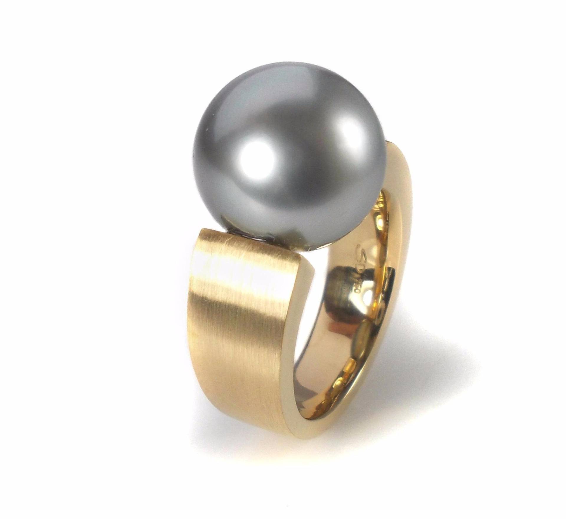 Ring in Gelbgold 750/000 Mit Naturfarben Grauen Tahiti-Perle von Sentnerjewelry
