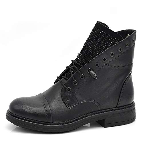 IF Fashion Stiefeletten Winterstiefel Damenschuhe Schnürsenkel Amphibien Strass IF163, If 163 Schwarz, 40 EU von IF