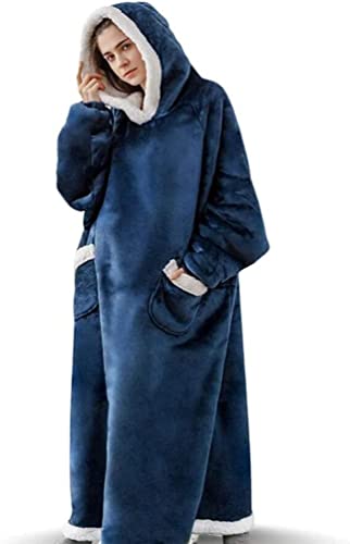 Extra lange tragbare Decke Hoodie, übergroße Decke Sweatshirt für Damen und Herren, super warme und gemütliche riesige Kapuzendecke, dicke Flanelldecke mit Ärmeln und riesiger Tasche, marineblau, One von Seogva