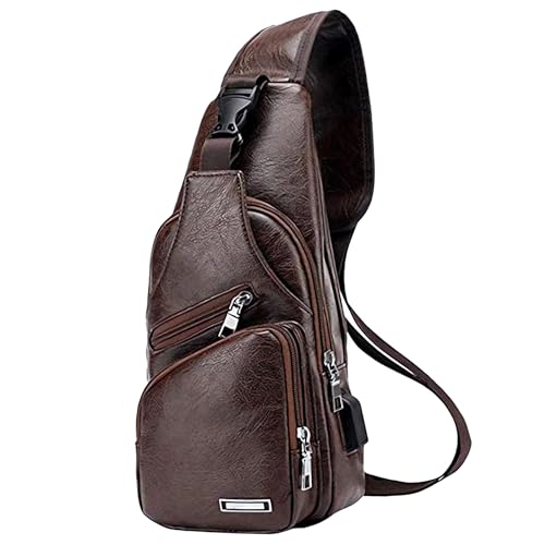 Seoky Rop Herren-Schultertasche, klein, Leder, Ungleichgewicht, Brust, Schultertasche, Crossbody-Tasche mit USB-Ladeanschluss, dunkelbraun, Einheitsgröße von Seoky Rop