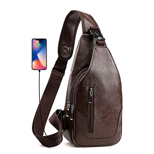 Seoky Rop Herren Sling Bag Anti-Diebstahl Schultertasche Klein Leder Crossbody Sling Rucksack mit USB-Ladeanschluss von Seoky Rop