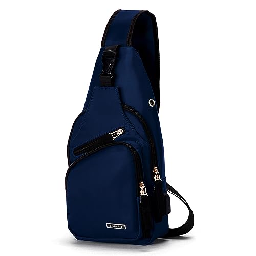 Seoky Rop Männer Frauen Sling Bag Wasserabweisende Schulter Brust Crossbody Taschen Sling Rucksack mit USB-Ladeanschluss, Dunkelblau, Einheitsgröße, Sling Rucksäcke von Seoky Rop