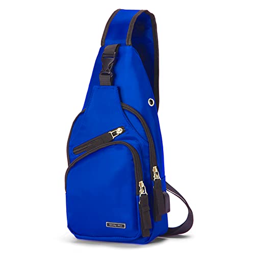 Seoky Rop Männer Frauen Sling Bag Wasserabweisende Schulter Brust Crossbody Taschen Sling Rucksack mit USB-Ladeanschluss, Edelstein blau, Einheitsgröße von Seoky Rop