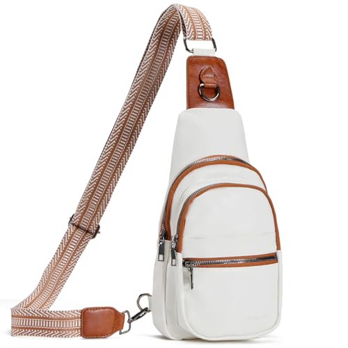 Seoky Rop Sling Bag für Frauen Leder Bauchtasche Crossbody Taschen Kleine Sling Schulter Brusttasche, 01-weiß/braun, Small von Seoky Rop