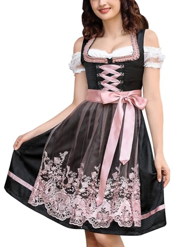 Seoria Damen Oktoberfest Dirndl 3-teilig authentisches Dirndl für bayerischen Karneval Oktoberfest Kleid Deutsches Trachten Dirndl, schwarz / pink, M Seoria Damen Oktoberfest Dirndl 3-teilig authentisches Dirndl für bayerischen Karneval Oktoberfest Kleid Deutsches Trachten Dirndl, schwarz / pink, M von Seoria