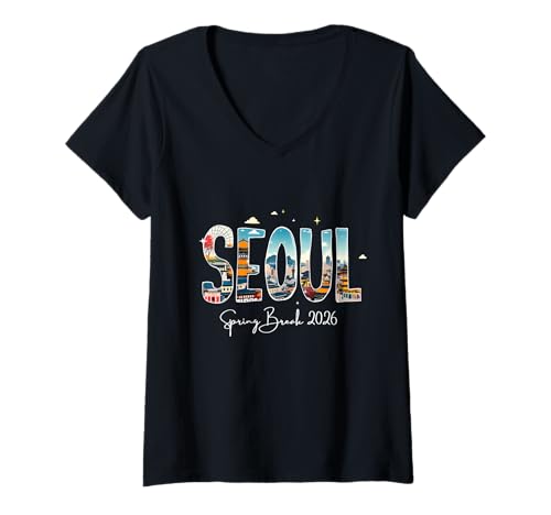 Damen Seoul Korea Spring Break 2026 Urlaubsreisen T-Shirt mit V-Ausschnitt Damen Seoul Korea Spring Break 2026 Urlaubsreisen T-Shirt mit V-Ausschnitt von Seoul Korea Travel SPRING BREAK 2026