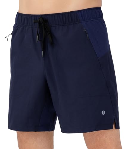 Separatec 2-in-1-Laufshorts für Herren mit U-Stütz-Kompressionsfutter, schnell trocknendes Workout Athletic Gym Shorts, Dunkelblau, XX-Large von Separatec