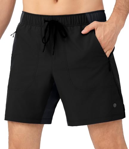 Separatec 2-in-1-Laufshorts für Herren mit U-Stütz-Kompressionsfutter, schnell trocknendes Workout Athletic Gym Shorts, Schwarz, Klein von Separatec