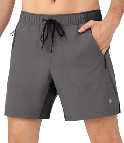 Separatec 2-in-1-Laufshorts für Herren mit U-Stütz-Kompressionsfutter, schnell trocknendes Workout Athletic Gym Shorts, grau dunkel, Klein von Separatec