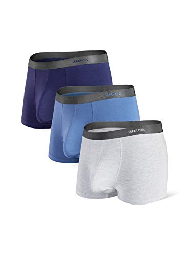 Separatec Herren Boxershorts Glattes Bambus-Rayon mit separaten Beuteln Unterwäsche Boxershorts Stilvolle Badehose, 3er-Pack,L,Kurze Beine: Dunkelblau+ Graublau+ Hellgrau von Separatec