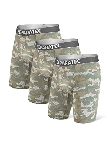 Separatec Boxershorts für Männer Tarnanstrich Sportliche Unterhosen Langes Bein Fitness Enge Retroshorts mit Doppelter Beutel 3er Pack von Separatec