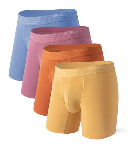 Separatec Atmungsaktive Herren-Unterwäsche mit separatem Beutel, feuchtigkeitsableitend, weich, Anti-Scheuern, Boxershorts für Herren, 4 Stück, Separate Beutel – Mon Blue/Thu Orange/Sat Red/Tue Yellow von Separatec