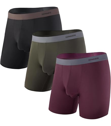 Separatec Bambus-Boxershorts für Herren Atmungsaktive Unterwäsche mit doppeltem Beutel Feuchtigkeit Superweich Trunks 3er-Pack von Separatec
