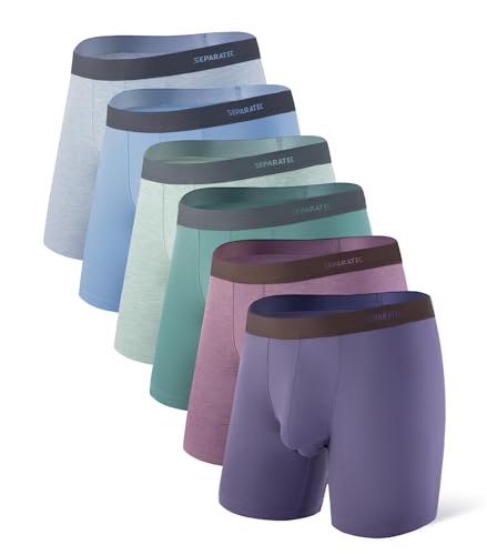 Separatec Bambus-Boxershorts für Herren Atmungsaktive Unterwäsche mit doppeltem Beutel Feuchtigkeit Superweich Trunks 6er-Pack von Separatec