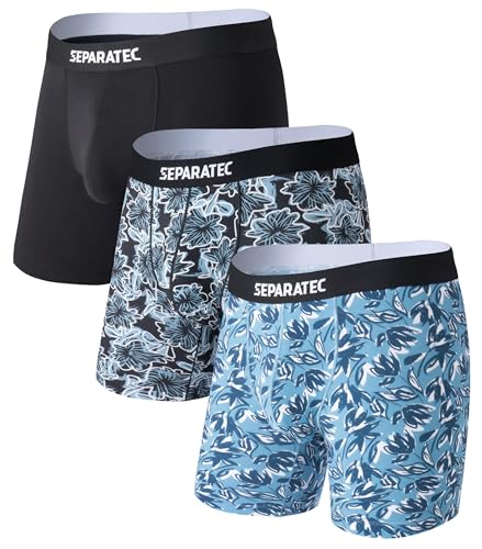 Separatec Boxershorts Herren Bambus Rayon Bedruckte Höschen mit Doppelter Beutel 3er Pack von Separatec