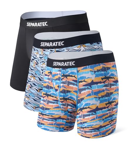 Separatec Boxershorts Herren Bambus Rayon Bedruckte Höschen mit Doppelter Beutel 3er Pack von Separatec