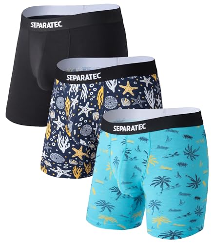 Separatec Boxershorts Herren Bambus Rayon Bedruckte Höschen mit Doppelter Beutel 3er Pack von Separatec