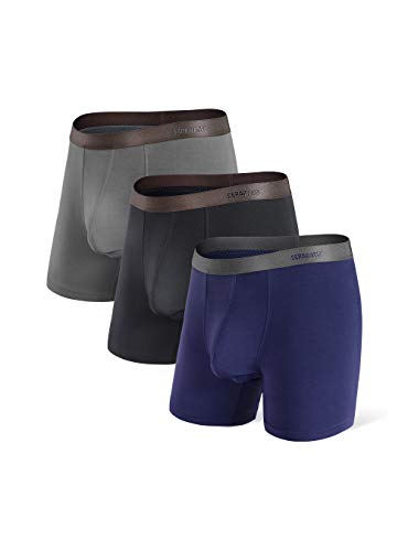 Separatec Herren Boxershorts Glattes Bambus-Rayon mit separaten Beuteln Unterwäsche Boxershorts Stilvolle Badehose, 3er-Pack,S,Lange Beine: Schwarz+ Dunkelgrau+ Dunkelblau von Separatec