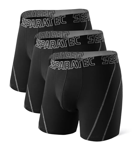 Separatec Herren-Boxershorts aus glattem Bambus-Rayon mit getrennten Doppelbeuteln Unterwäsche-Boxershorts 3er-Pack von Separatec