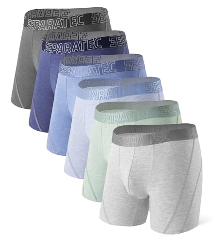 Separatec Herren-Boxershorts aus glattem Bambus-Rayon mit getrennten Doppelbeuteln Unterwäsche-Boxershorts 6er-Pack von Separatec
