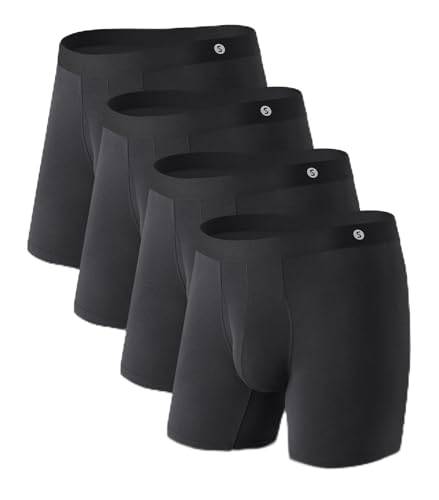 Separatec Herren-Unterwäsche mit Beutel, Nahtlose Unterwäsche für Herren, feuchtigkeitsableitend, weiche Mikro-Modal-Boxershorts mit Eingriff, 4 Stück, 4 x Schwarz, X-Large von Separatec