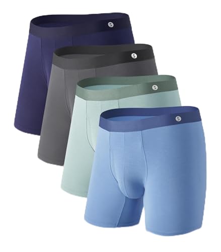 Separatec Herren-Unterwäsche mit separatem Beutel, feuchtigkeitsableitend, Micro-Modal, nahtlos, weiche Unterwäsche mit Eingriff, 4 Stück, 1 x Marineblau, 1 x Mondlichtblau, 1 x grünliches Grau, 1 x von Separatec