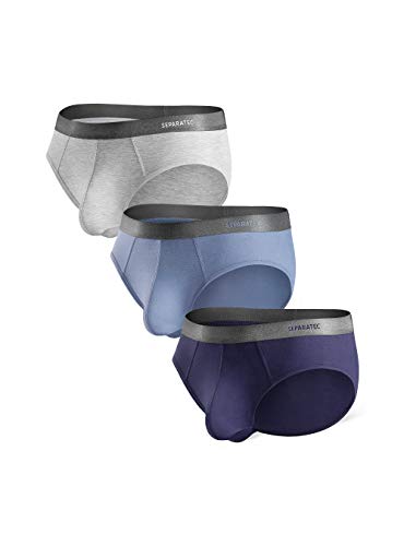 Separatec Herren Unterwäsche 3er Pack Basic Bambus Rayon Soft Breathable Dual Pouch Slips, Marineblau + Mondlichtblau + Heather Hellgrau, L von Separatec