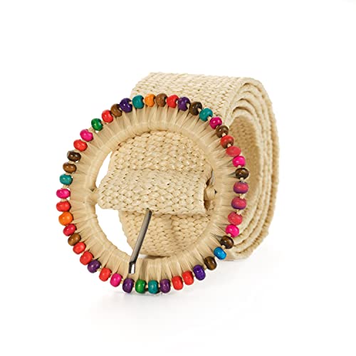 SeptCity Gewebte Gürtel für Frauen, Stretch-Damengürtel für Kleider, breite elastische Boho-Damengürtel mit bunter Schnalle, Beige mit Mult, M von SeptCity