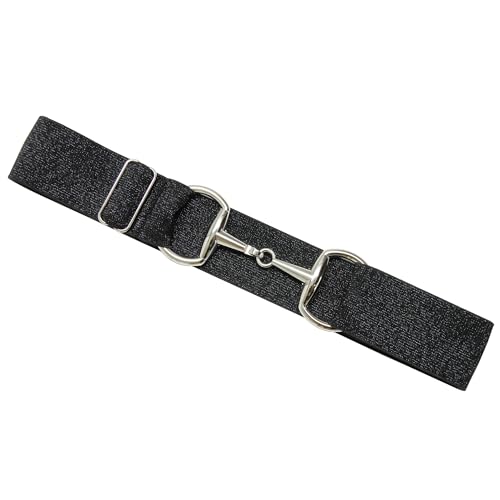Septan Reitgürtel mit Schnalle, Reitpferd, dehnbar, Damen/Herren, elastischer Reitgürtel für Reithosen, 3,8 cm glitzernde schwarze silberne Trensenschnalle, Adjusts 20-37 inch waist. Belt width 2 von Septan