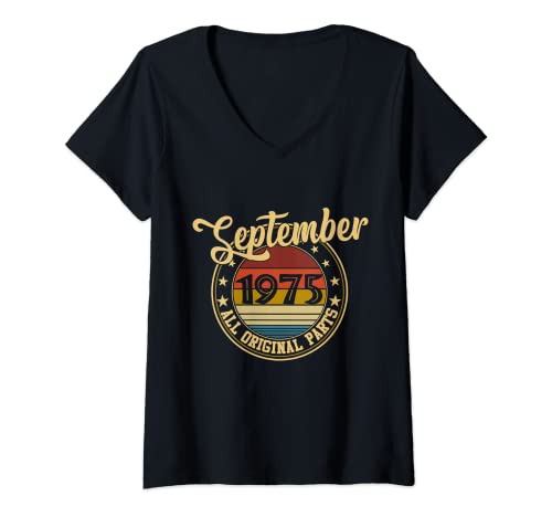 Damen September 1975 alle Originalteile T-Shirt mit V-Ausschnitt von September 1975 all original parts