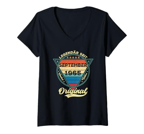 Damen Damen Legendär seit September 1965 60.Geburtstag Junge 60 Ja T-Shirt mit V-Ausschnitt von September Jahrgang 1965 Geburtstag