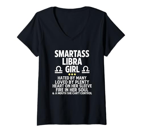 Damen Smartass Waage Girl Lustiges Sternzeichen Astrologie Horoskop T-Shirt mit V-Ausschnitt Damen Smartass Waage Girl Lustiges Sternzeichen Astrologie Horoskop T-Shirt mit V-Ausschnitt von September October Birthday Gift Horoscope Shirt