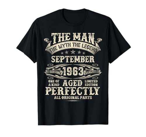 61 Jahre alte Geburtstagsgeschenke für Männer 61. Geburtstag September 1963 T-Shirt von September Vintage Birthday Outfit Gifts For Men