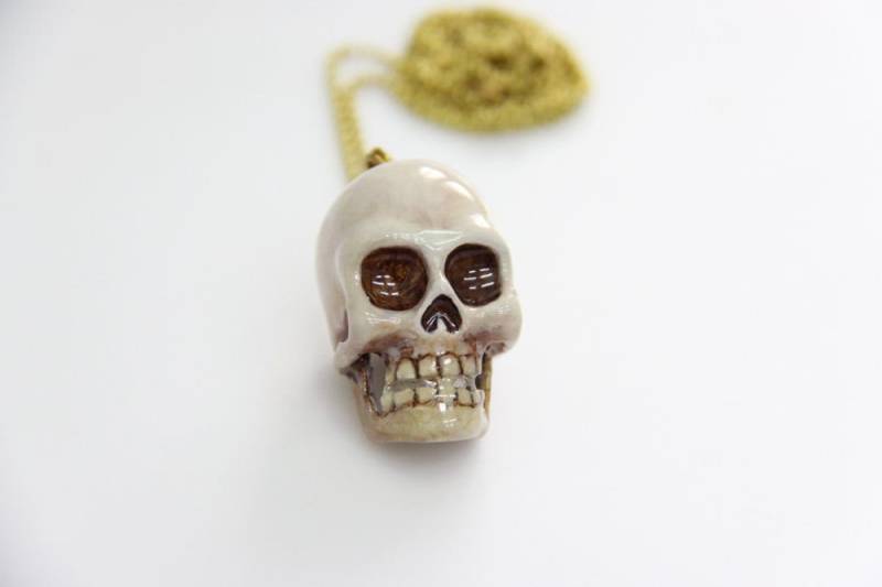 Menschlicher Kopf Schädel Anhänger Mit Hand-Fertigkeit Gemalte Farbe/Schmuck Halskette von SeptemberRoom