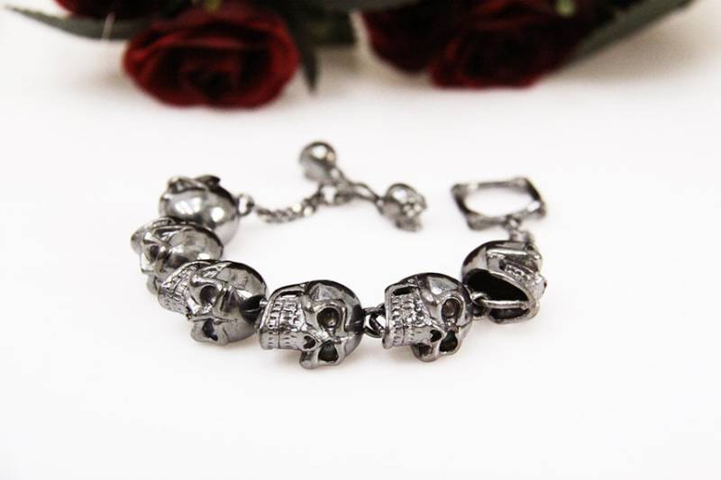 Silber Großer Menschlicher Schädel Armband/Punk Rock Schmuck Versilberte Skelett Manschette von SeptemberRoom