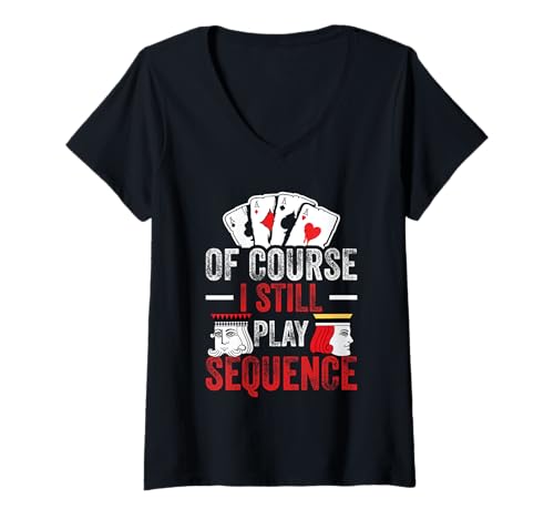 Damen Sequence Queen Spieler Turnier Of Course Sequence Karten T-Shirt mit V-Ausschnitt Damen Sequence Queen Spieler Turnier Of Course Sequence Karten T-Shirt mit V-Ausschnitt von Sequence Card Game Outfit For Card Game Lover