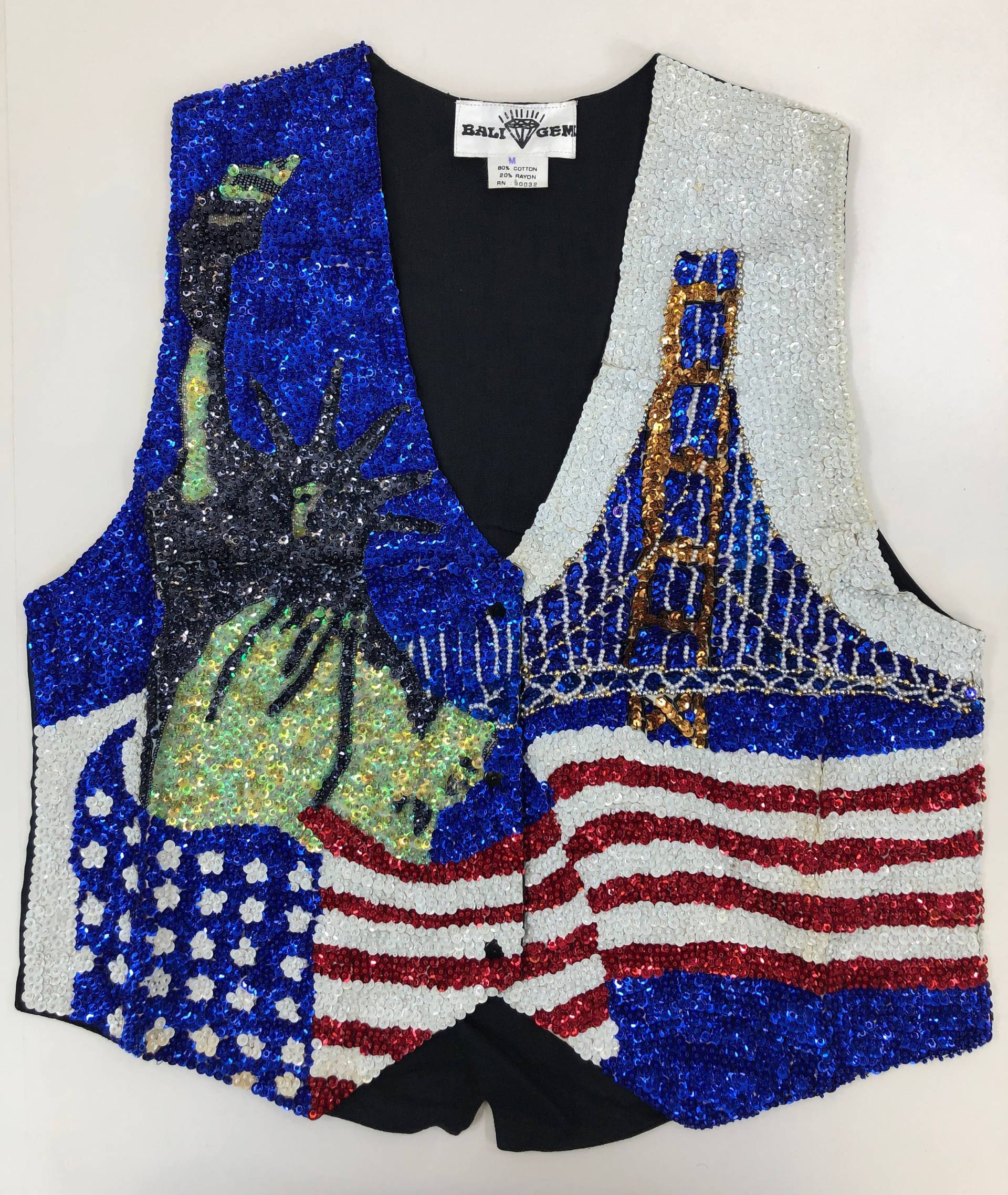Golden Gate Bridge & Freiheitsstatue, Rot, Weiß, Und Blau Us Flagge Pailletten Weste von SequinKing