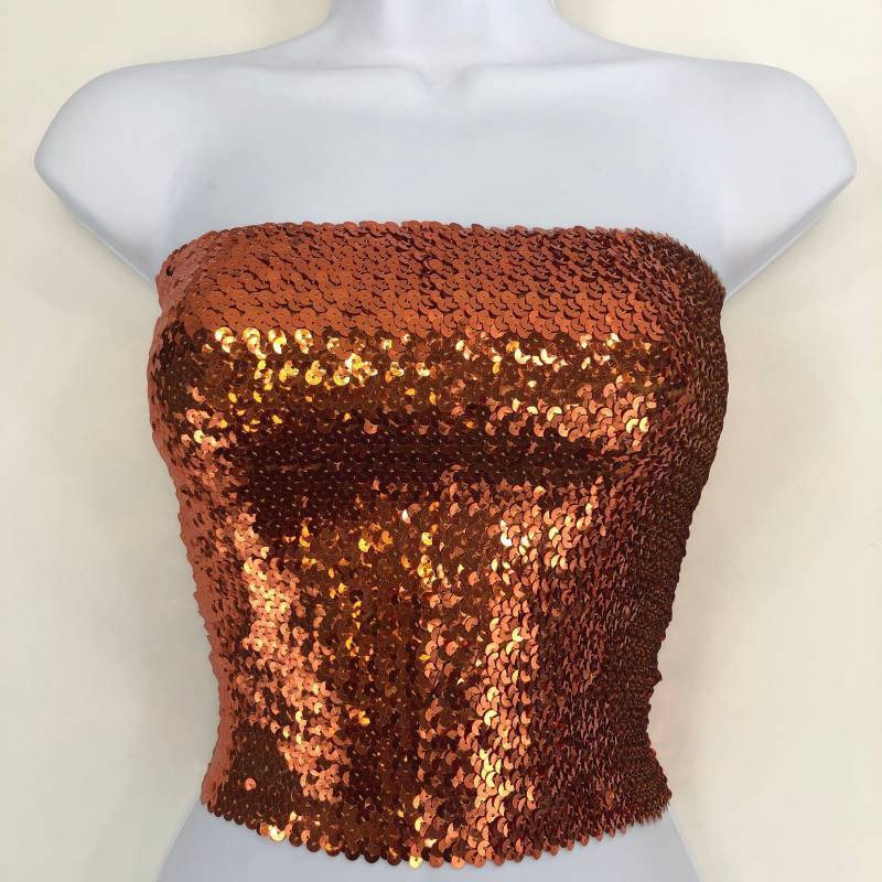 Orange Pailletten Trägerloses Schlauch Top Orange Pailletten Trägerloses Schlauch Top von SequinKing