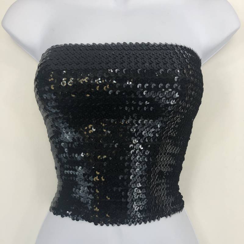 Schwarz Pailletten Trägerlos Schlauch Top Schwarz Pailletten Trägerlos Schlauch Top von SequinKing