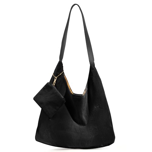 Handtasche Damen Umhängetasche, Cord Tasche Shopper Tasche Damen, Schwarz/Beige Schultertasche Damen, Tote Bag Geschenke Für Frauen von Serapha.Silk