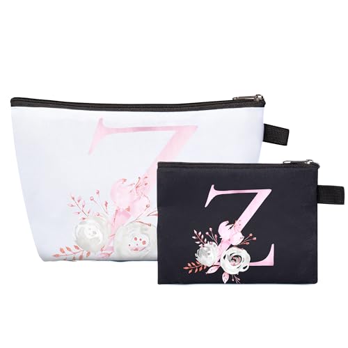 2 Stück Kleine Kosmetiktasche Damen, Personalisierte Kulturtasche Damen von A bis Z mit Initialen, Wasserdicht Schminktasche, Geschenke für Frauen, Beste Freundin, Braut und Brautjungfer von Serapha.Silk